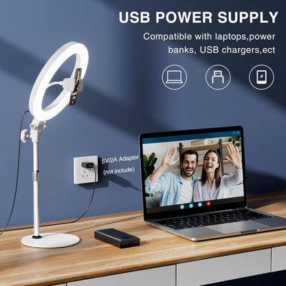 Desktop Ring Light with Stand and Phone Holder, Zoom Lighting for Computer Video Conference, Video Calls, Home Office, Laptop- Soft Lighting for Video Recording, Podcasts, Streaming Studio