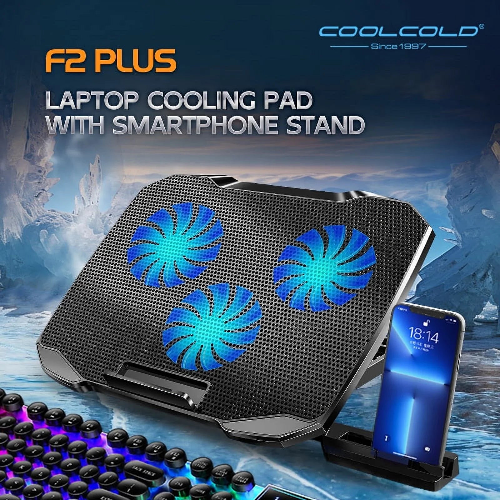 Laptop Cooling Pad 3 Big Fans for 10-15.6 in Notebook, Gaming Laptop Cooler Phone Holder