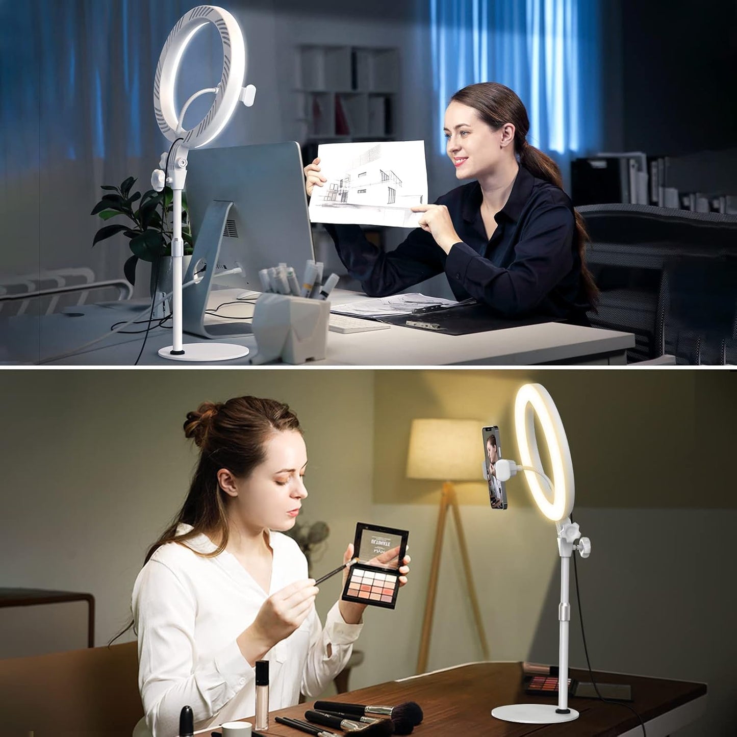 Desktop Ring Light with Stand and Phone Holder, Zoom Lighting for Computer Video Conference, Video Calls, Home Office, Laptop- Soft Lighting for Video Recording, Podcasts, Streaming Studio